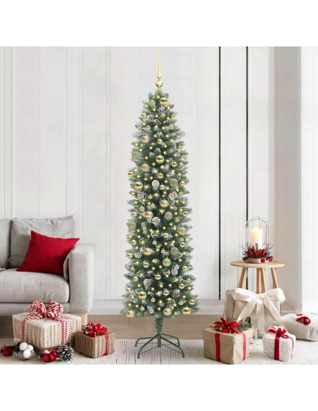 Albero di Natale Artificiale Sottile Verde e Bianco 210 cm