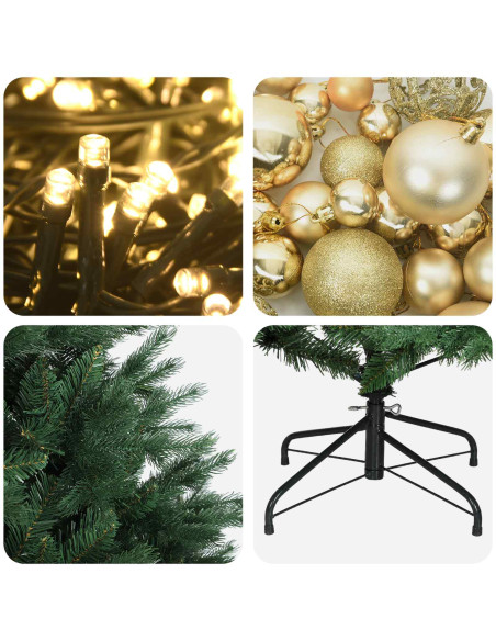 Albero di Natale artificiale con palline 210 cm 300 LED