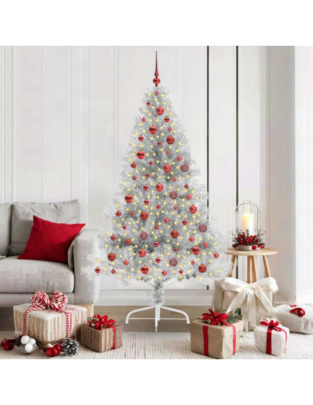 Albero di Natale artificiale con luci integrate Argento 180 cm