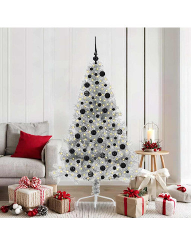 Albero di Natale artificiale con luci integrate Argento 180 cm
