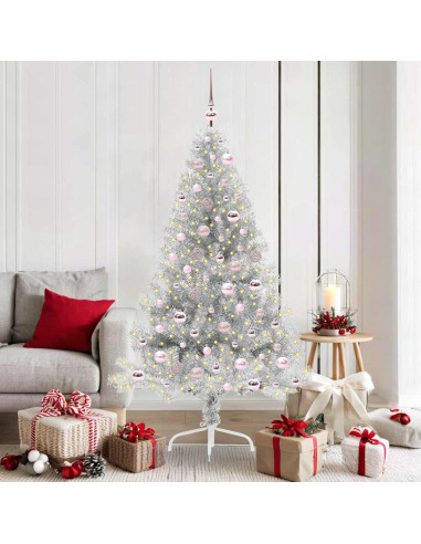 Albero di Natale artificiale con luci integrate Argento 180 cm