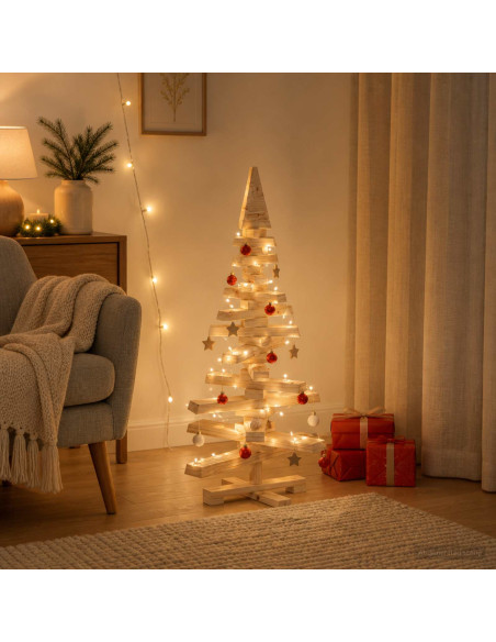 Albero di Natale in legno KOTKA 90 cm Legno Massello di Pino