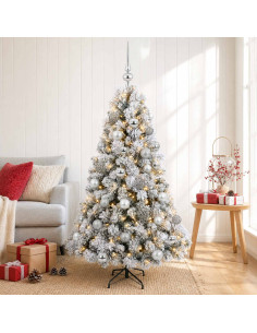 Albero di Natale artificiale con palline 150 cm 150 LED