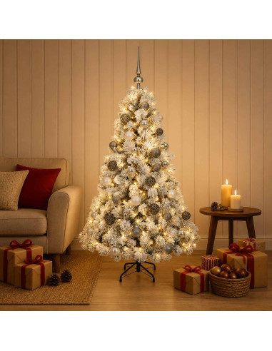 Albero di Natale artificiale con palline 150 cm 150 LED