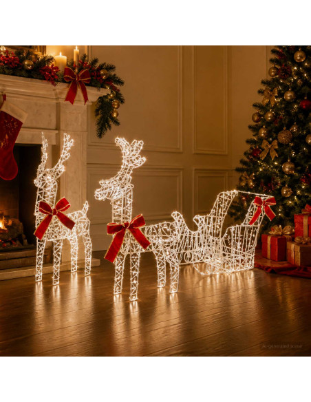Renna di Natale 3D con slitta LOVIISA 3 pz 400 LED
