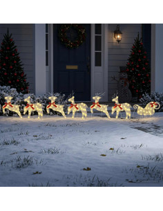 Renna di Natale con slitta 7 pz 140 LED Bianco caldo