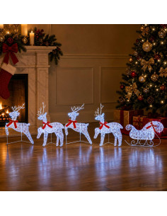 Renna di Natale con slitta 5 pz 100 LED Blu 43 x 19 x 65 cm
