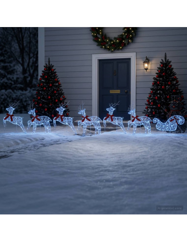Renna di Natale con slitta 7 pz 140 LED Blu 43 x 19 x 65 cm