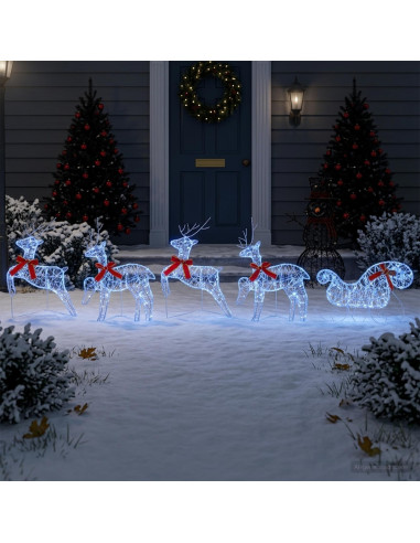 Renna di Natale con slitta 5 pz 100 LED Blu 43 x 19 x 65 cm