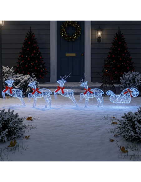 Renna di Natale con slitta 5 pz 100 LED Blu 43 x 19 x 65 cm
