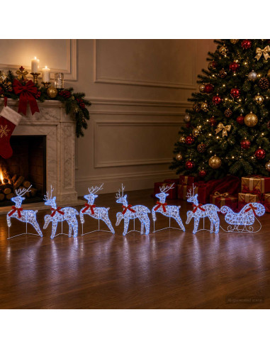Renna di Natale con slitta 7 pz 140 LED Blu 43 x 19 x 65 cm