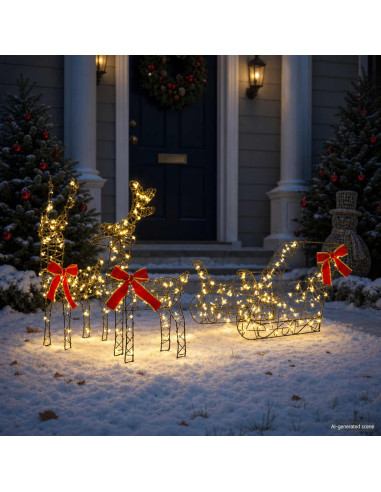 Renna di Natale 3D con slitta LOVIISA 3 pz 400 LED Bianco caldo