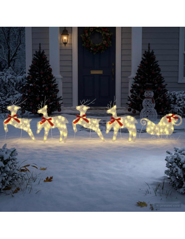 Renna di Natale con slitta 5 pz 100 LED Bianco caldo