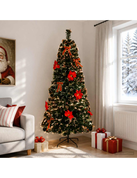 Albero di Natale in fibra ottica 210 cm 24 LED Multicolore PVC