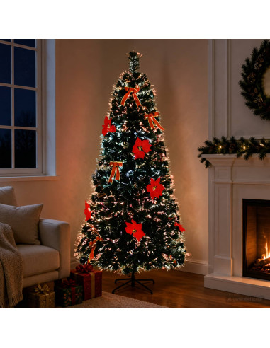 Albero di Natale in fibra ottica 180 cm 24 LED Multicolore PVC