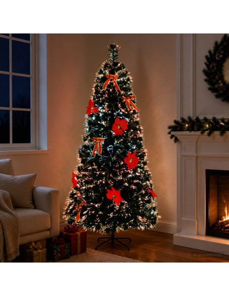 Albero di Natale in fibra ottica 180 cm 24 LED Multicolore PVC