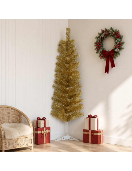 Albero di Natale Artificiale Sottile 150 cm PVC e Acciaio Oro