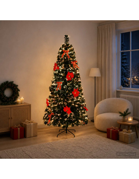 Albero di Natale in fibra ottica 210 cm 24 LED Multicolore PVC