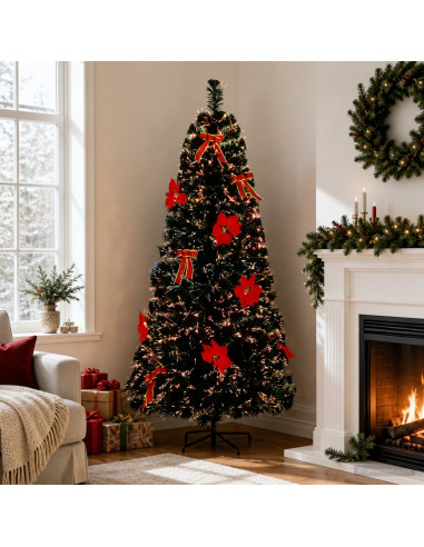 Albero di Natale in fibra ottica 180 cm 24 LED Multicolore PVC