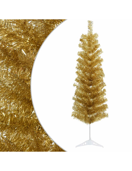 Albero di Natale Artificiale Sottile 150 cm PVC e Acciaio Oro