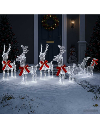 Renna di Natale con slitta 5 pz 580 LED Bianco freddo