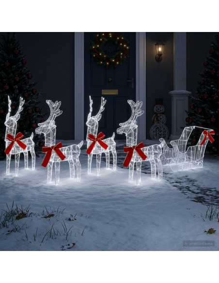 Renna di Natale con slitta 5 pz 580 LED Bianco freddo