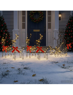 Renna di Natale con slitta 5 pz 580 LED Bianco caldo