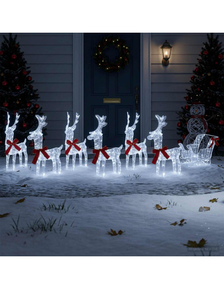 Renna di Natale con slitta 7 pz 760 LED Bianco freddo