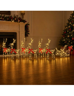 Renna di Natale con slitta 7 pz 760 LED Bianco caldo