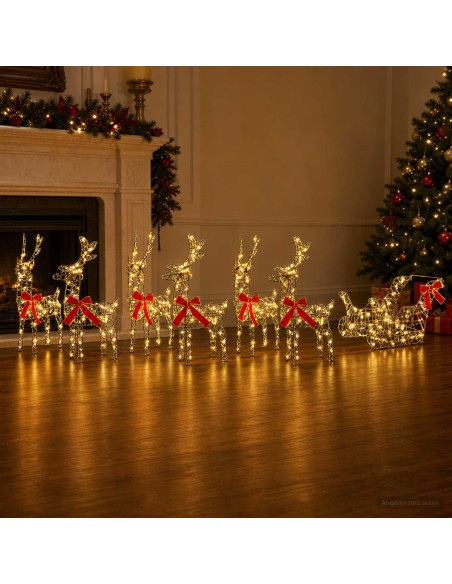 Renna di Natale con slitta 7 pz 760 LED Bianco caldo