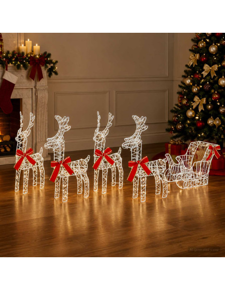 Renna di Natale con slitta 5 pz 580 LED Bianco freddo