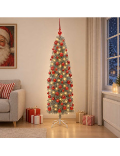 Albero di Natale Artificiale Slim con Palline 240 cm 300 LED