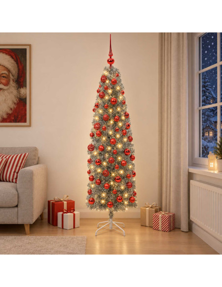 Albero di Natale Artificiale Slim con Palline 240 cm 300 LED