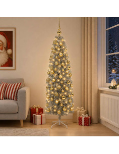 Albero di Natale Artificiale Slim con Palline 240 cm 300 LED