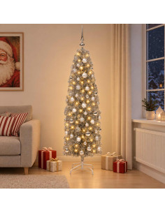 Albero di Natale Artificiale Slim con Palline 240 cm 300 LED