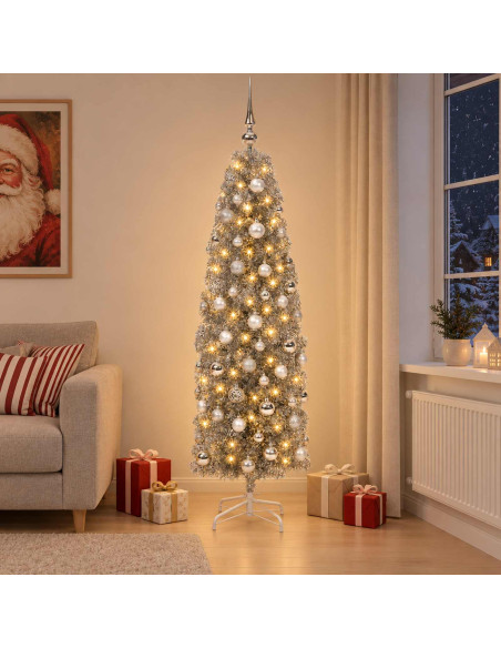 Albero di Natale Artificiale Slim con Palline 240 cm 300 LED