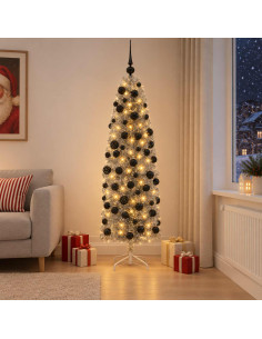 Albero di Natale Artificiale Slim con Palline 240 cm 300 LED