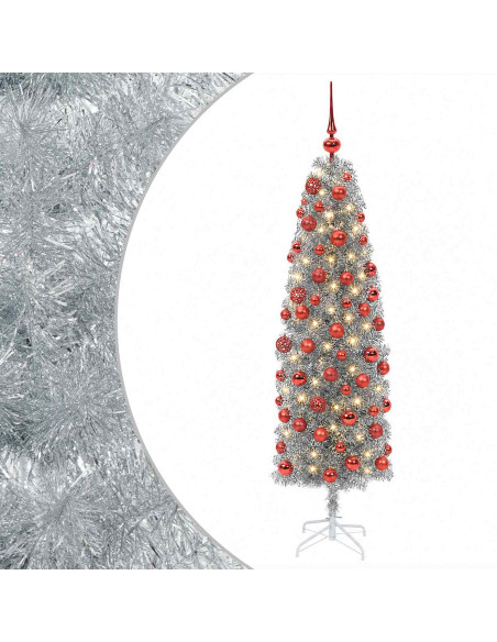 Albero di Natale Artificiale Slim con Palline 240 cm 300 LED