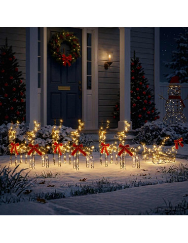 Renna di Natale con slitta 7 pz 760 LED Bianco caldo