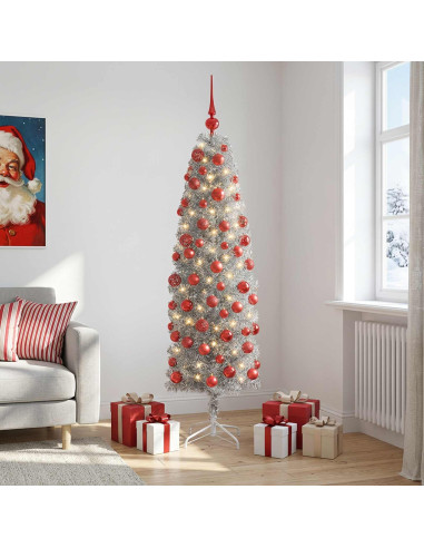 Albero di Natale Artificiale Slim con Palline 240 cm 300 LED