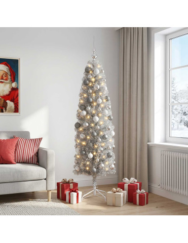 Albero di Natale Artificiale Slim con Palline 240 cm 300 LED