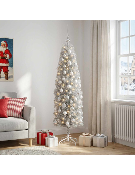 Albero di Natale Artificiale Slim con Palline 240 cm 300 LED
