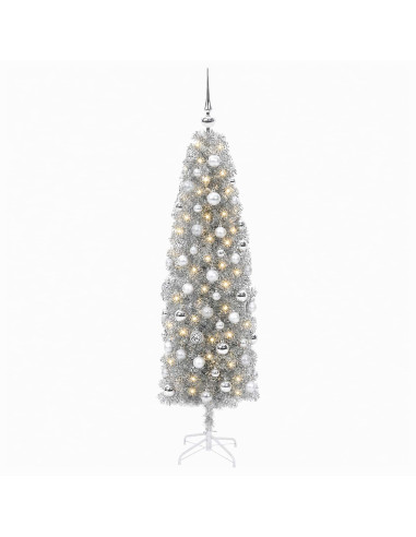 Albero di Natale Artificiale Slim con Palline 240 cm 300 LED