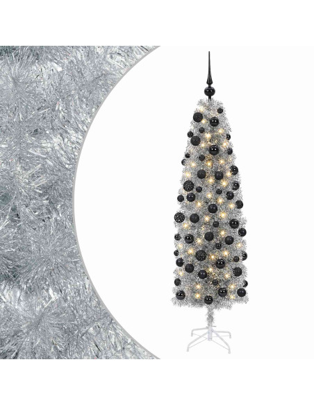 Albero di Natale Artificiale Slim con Palline 240 cm 300 LED