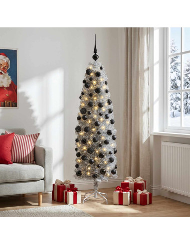 Albero di Natale Artificiale Slim con Palline 240 cm 300 LED