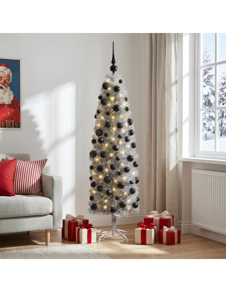 Albero di Natale Artificiale Slim con Palline 240 cm 300 LED