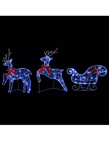 Renna di Natale con slitta 3 pz 60 LED Blu 150 x 19 x 65 cm
