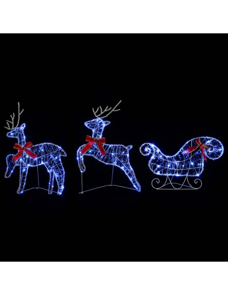 Renna di Natale con slitta 3 pz 60 LED Blu 150 x 19 x 65 cm