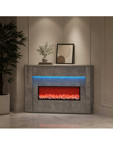 Camino con striscia LED Cemento 95 x 42,5 x 60 cm