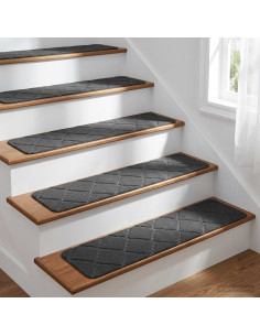 Tappeti per scale 15 pz 76 x 20 cm Grigio Scuro Poliestere